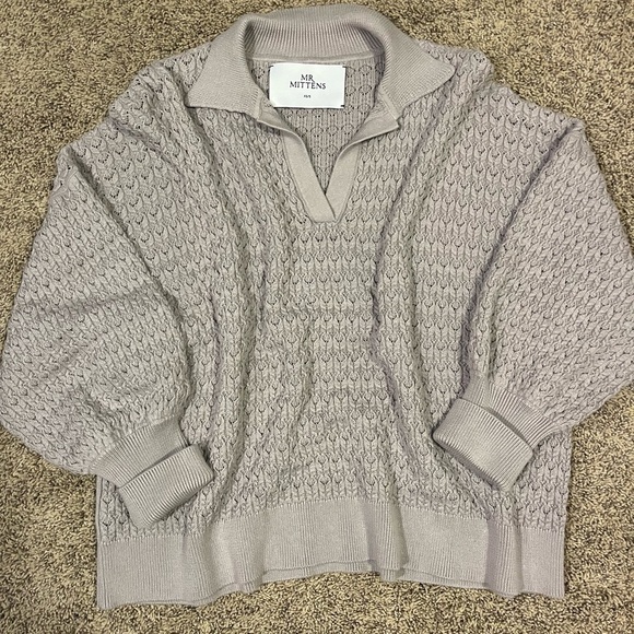 I Love Mr Mittens Cotton Lace Polo Sweater Stone Grey XS / Small - Picture 3 of 4